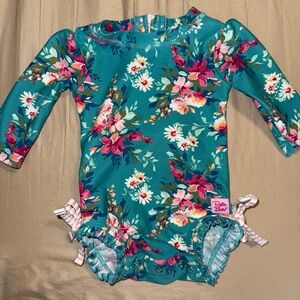 Ruffle Butts Kids Floral Swimwear - Teal